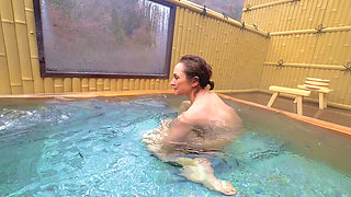 Sexy Amateur Nudist with Nice Tits & Ass Shows off in Japanese Hot Springs Bath