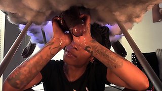 Hot blonde strokes and sucks black cock in glory hole