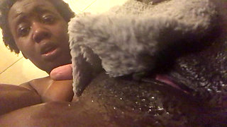 Masturbation & fingering my pretty ebony pussy to orgasm in the shower because I'm horny