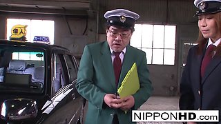 Sexy Japanese Driver Gives Her Boss A Blowjob - NipponHD