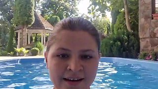 Flash Boobs in Outside Swimming Pool