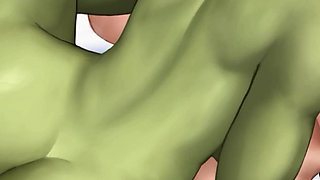 Hot Threesome Sex with a Muscular Big Boobs Orc Woman and a Hot Asian MILF - Cartoon Animated Porn Game - What a Legend!