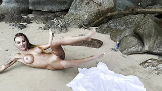 Kinky Monika Fox On A Wild Beach Satisfies Herself With Big Toys, Doing Anal, DP, Squirt & Prolapse