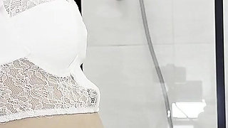 Big Tits Beauty Hot Blonde New Wife in a Cut Modified Short Skirt Loves to Flash Pussy and Ass