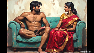 Two desi indian girl in hotel room with their office boss hot threesome pussy fucking