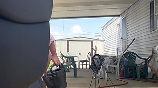 Watering Flowers Flashing Tits and Ass