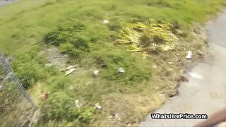 Broke teen with huge tits fucked in public