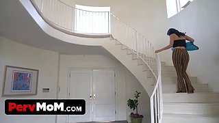 Blue haired buxom cougar makes all of her stepson's kinky porn dreams come true when they are alone
