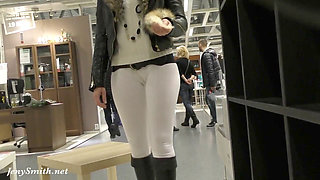 Jeny Smith shows off camel toe in tight white leggings