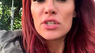 Tiny redhead outdoor masturbation