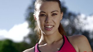 Sporty hottie Tiffany Doll goes for a run and wants a dick after
