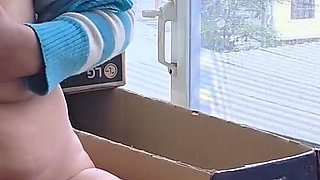Perverted Stepdaughter Masturbates at the Window for the Neighbors to See.
