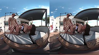 Busty latina girlfriend railed on the terrace - Voyeur - perVRt
