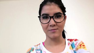 Cute Teen In Glasses Sucks Like A Slut