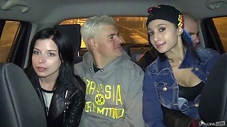 horny brunettes with natural tits rammed hardcore in foursome