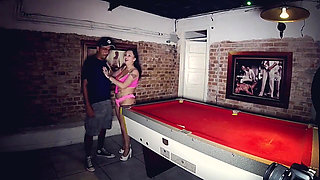 Older Woman Fucks Young Man with Big Cock in Pool Table