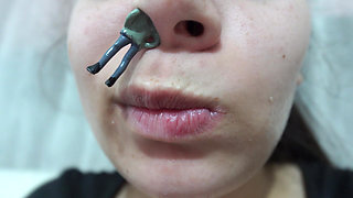 My Giantess Stepsister Puts Tiny Stepbrother in Her Nose as Punishment and Plays with Him