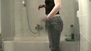 Wife's elder sister helps me out giving a great handjob in bathroom