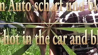 Amanda gets hot in the car and blows her cock