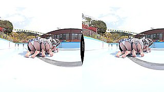 Panty-Shots While Scrubbing the Pool Deck; Japanese Schoolgirls Upskirt Fetish VR Video