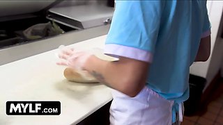 Mylf - big boobed blondie milf Nina Elle whips her massive melons out and makes teenager stud cover them in jizz