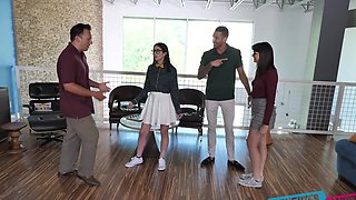 Glasses-wearing Quentin enjoys a steamy threesome with curvy Alex and sultry Leda