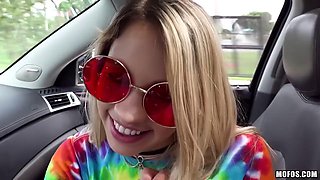 Stranded Blonde Teen Fingered by Driver in Car