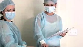 Nurses jerk and suck off Johhny to get a semen sample,