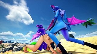 Getting spit roasted by futa monster chicks in wild animation