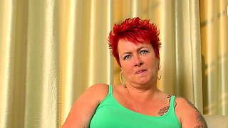 German Housewives Casting - Redhead masturbates first time