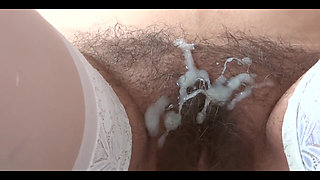I Allow My Stepson to Cum in My Hairy Pussy for the First Time and Fill It with Milk