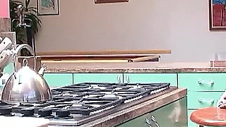 Cute skinny teen Delilah in hot lesbian fuck with stepsister in the kitchen