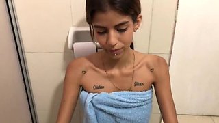 Latina Stepsister Catches Me Jerking Off and Gets a Facial