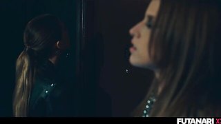 Busty Brunette Gets Face Fucked by a Futa