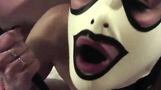 Tied up on a bed wearing pantyhose and high heels, roughly throated and hard fucked