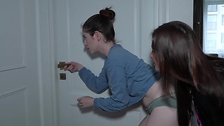 Two girls each eat other out and trib after watching stepmom fuck