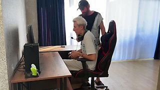 Step Dad Takes Virgin Step-Son's First Time with Busty Girlfriend - MMF Threesome POV Blowjob & Missionary