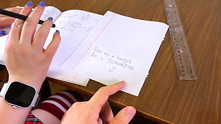 Innocent High Schoolgirl Jerking Him off in Math Class Under the Table at College