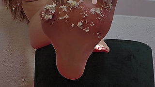 Strip and Barefoot Cake Crush - Dutch Domme Strips Then Crushes Cake Under Her Fee Dutch