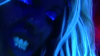 Glow-in-the-dark Dildo - Fishnet Blonde and Brunette Play Under Blacklight