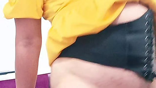 Busty MILF In Yellow Dressed Takes A Hot Riding Position With Her Husband's Friend