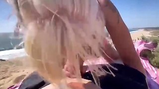 Slutty blonde girlfriend wants to fuck right in the middle of a beach