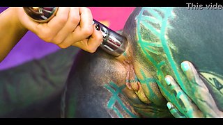 Two hot girls in latex and high heels using Big metal toy together - ATP, anal gapes, lesbian