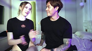 Blonde Russian Beauty Gives Private Attention to Cute Asian