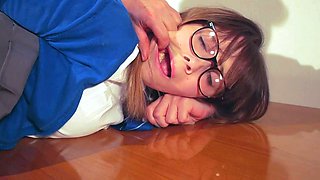 Rubbing her pussy in panties and stockings