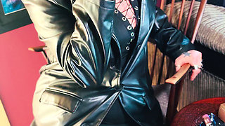 Your Favourite Smoking Queen Dressed In A Full Length Leather Coat, Pantyhose & High Heels Smokes A Cork 100 Cigarette For You