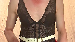 Wet Look Suspender Belt And Big Balls And Cock