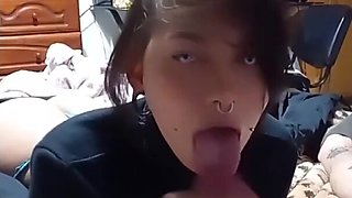 Brunette Latina socks my big white cock and I cum on her face