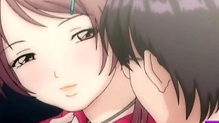 Geeky secretary's big tits in a saucy bridal hentai with sassy pigtailed geishas