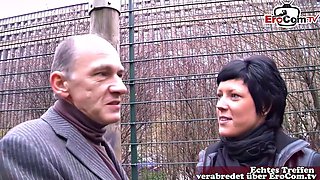 German Senior Seduces Short-Haired Housewife Outdoors and Pounds Her